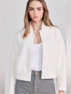 Z Supply White Fuzzy Snap-Front Bomber
